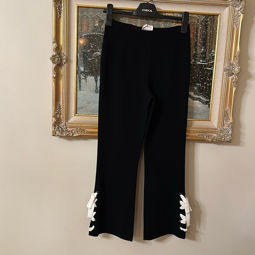 Cinq A Sept Izella Contrast Lace Up Black PantsSize 2